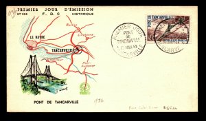 France 1959 Tancarville Issue FDC / Light Blue Inscription Error - L11527