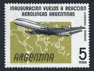 Argentina C74 two stamps,MNH.Michel 693. Air Post 1959.Comet Jet over world map.