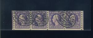 Scott #394 Washington Used Coil Line Strip of 4 Stamps (Stock #394-lp 4) 