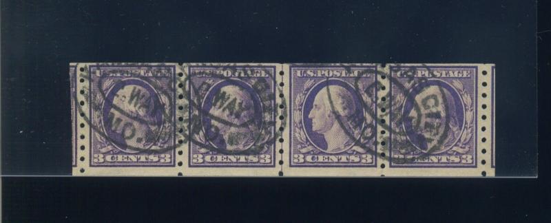 Scott #394 Washington Used Coil Line Strip of 4 Stamps (Stock #394-lp 4) 