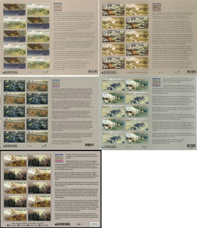 US 4523a 4665a 4788a 4911a 4981a Civil War 1861 1862 1863 1864 1865 sheets MNH 