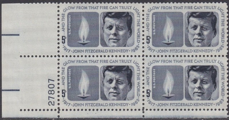 1246 Kennedy Memorial Plate Block MNH