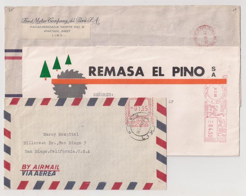 PERU: 4 meter stamp covers incl DOUBLE Censor & Ford Advert
