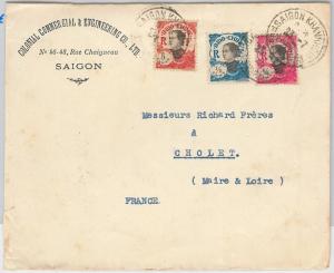 French Colonies: INDOCHINE  -  POSTAL HISTORY: 3 Color franking  COVER to FRANCE