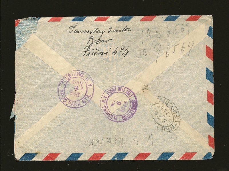 Czechoslovakia C19 Pair & 298 & 300 PM 1948 Registered Airmail Cover to USA Used