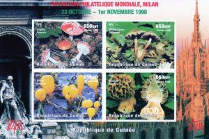 Guinea 1998 Mi# 545  Mushrooms/Italy'98 Sheetlet (4) IMPERF.MNH