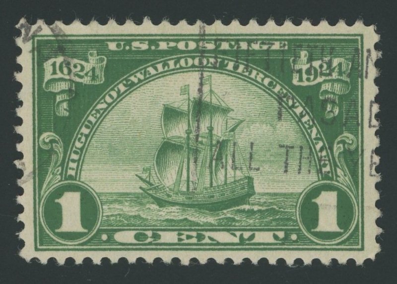 USA 614 - 1 cent Huguenot - VF app Used with light cxl - PSE Cert: (thins)