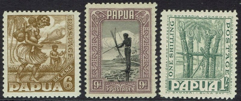 PAPUA 1932 PICTORIAL 6D 9D AND 1/- MNH **