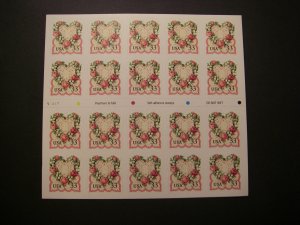 Scott 3274a, 33c Love Heart, Pane of 20, #V3327, MNH Booklet Beauty