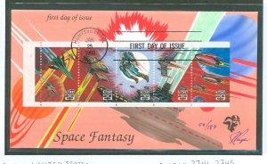 US 2741-2745 29c Space Fantasy (pane of five) on an unaddressed limited handpainted cacheted FDC.