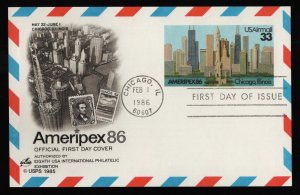 #UXC23 33c Ameripex '86 Chicago, Art Craft FDC **ANY 5=FREE SHIPPING**