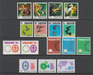 Singapore Sc 202-217 MNH. 1973 issues, run of 5 complete sets, fresh, bright, VF