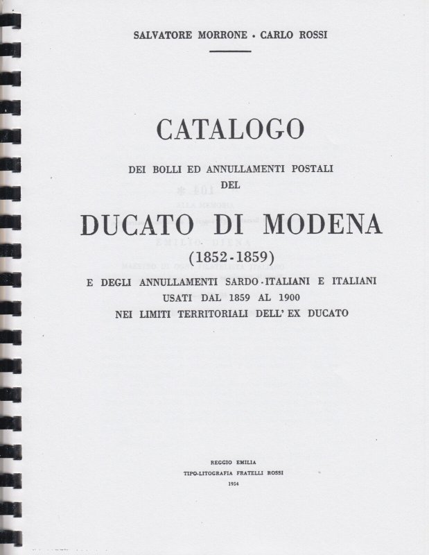 Catalog of Postal Markings of the Dutchy of Modena 1825-1859, by Morrone, Rossi