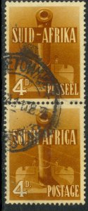 SOUTH AFRICA 1941-43 KGVI 4d ARTILLERY Bilingual Vertical Pair Sc 86 VFU