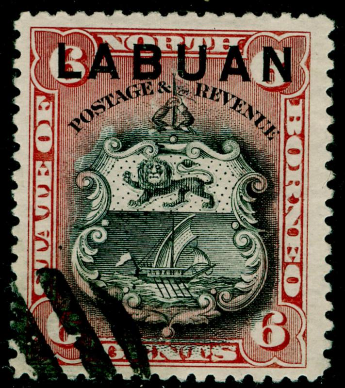 LABUAN SG67b, 6c brown-lake, FINE USED.