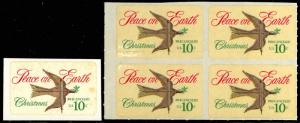 1552, Mint 10c Dove - VERY RARE DIE CUTTING SHIFTED BLOCK OF FOUR - Stuart Katz