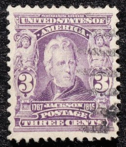 U.S. Used Stamp Scott #302 3c Jackson, Superb Appearing (tear) Face-Free Cancel!