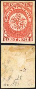 Newfoundland SG8 8d Scarlet Vermilion Mint (a bit messy on reverse) Cat 425 pou