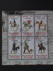 ​CONGOI-2011 WORLD FAMOUS COLORFUL BEAUTIFUL LOVELY HORSES CTO SHEET -VF