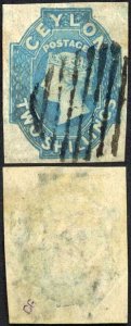 Ceylon SG12 2/- Dull Blue Margins added Cat 1300 pounds