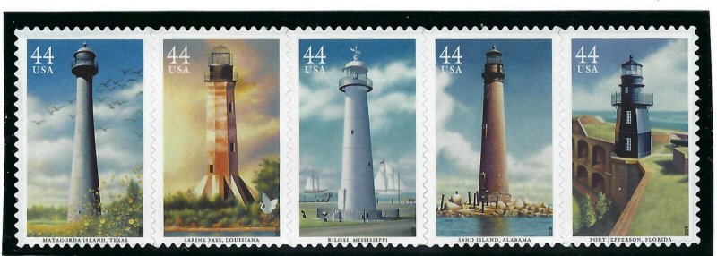 4409-13 Gulf Coast Lighthouses (Correct Order Mounted) (CLEAR PERFs)  MNH  2009