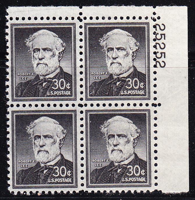 United States 1954 30c Robt. E. Lee Liberty Plate Number Blocks of 4  VF/NH