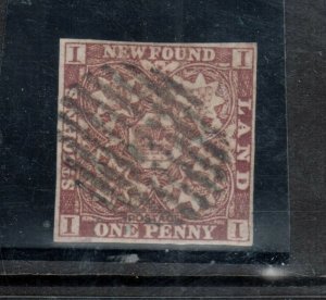 Newfoundland #1 Very Fine Used With Alcuri Expert Handstamp