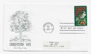 US 1445 8c Christmas Issue - Partridge single on FDC Artmaster Cachet ECV $6.00