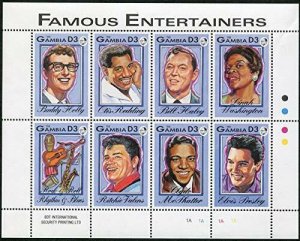 Gambia 1993 - Famous Entertainers, Elvis. Otis Redding - Sheet of 8v - 1395 MNH