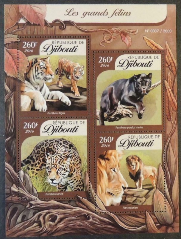 Djibouti 2016 big cats animals tigers lions panther leopard m/sheet mnh