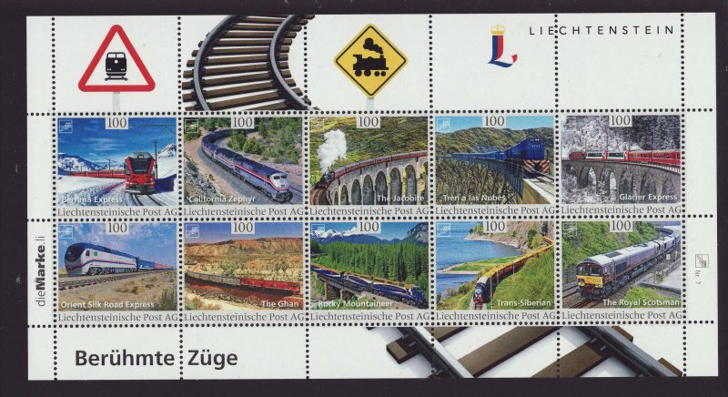 Liechtenstein 2017 MNH - Famous Trains - sheetlet of 10 stamps