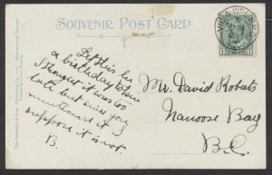 1908 VIC & WEL RPO Postmark on Nanaimo Post Card to Nanoose BC