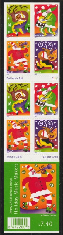 3824b,3821-24 Holiday Music Makers Conv Bklt of 20 MNH $1 Shipping