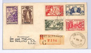 MARTINIQUE Paris Expo Set (1937) Cover Fort de France Reg 1938 France Cols WX335