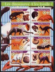 CONGO KINSHASA - 2004 - Dinosaurs & Fossils #2 - Perf 8v Sheet-MNH-Private Issue