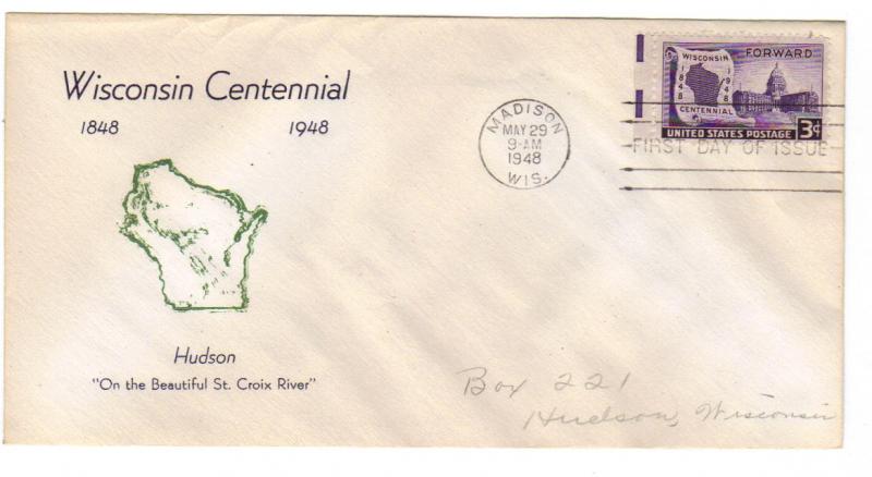 US #957 (Unlisted) 3c Wisconsin FDC Printed Cachet ECV $10