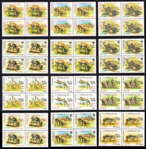 Somalia WWF Wild Animals 12v Blocks of 4 1992 MNH SC#607-618 MI#432-443