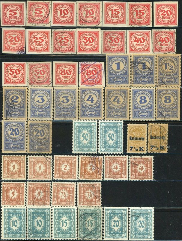 AUSTRIA Postage Due Stamp Collection EUROPE 1908-1935 Used Mint LH NH