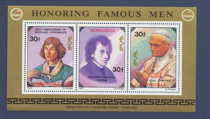 MONGOLIA - Scott 2121 - MNH S/S - Copernicus, Pope, Chopin - 1993 --b