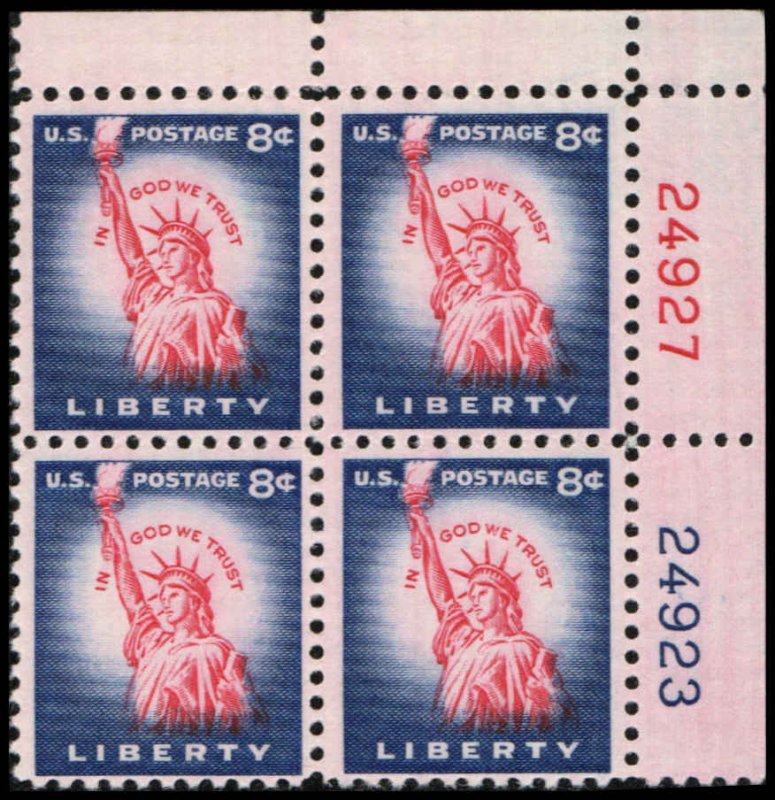 US #1041B LIBERTY MNH UR PLATE BLOCK #24923-24927