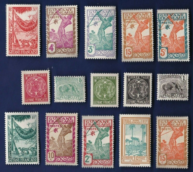15 ALL DIFFERENT FRENCH GUIANA/GUYANA STAMPS MINT