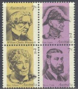 AUSTRALIA  546-49 MNH 1973 FAMOUS AUSTRALIANS BLOCK