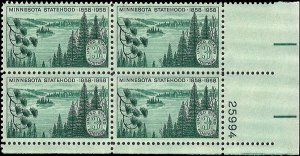 Scott # 1106 1958 3c emer  grn  Land of 10,000
Lakes  Plate Block - Lower Rig...