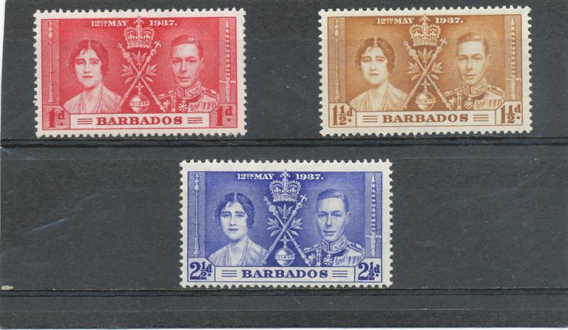 Barbados KGVI 1937 Coronation Issue SG245-247 LMM