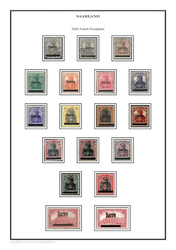 SAARLAND SAAR SARRE GERMANY 1920-1959 PDF (DIGITAL)  STAMP ALBUM PAGES 