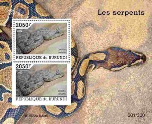 Burundi - 2022 Horned Desert Viper - 2 Stamp Souvenir Sheet - BUR2201059b