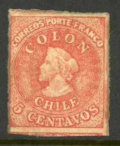 Chile 1865 Columbus 5¢ Carmine Red Imperf Scott #14a Mint K831