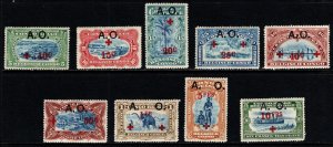 1918 Belgium Congo Semi Postal Red Cross Overprints Complete Set/9 VLH