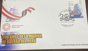 D)2021, PERU, FIRST DAY COVER, ISSUE, BICENTENARY OF THE PERUVIAN NAVY, FDC