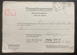 1941 France To Germany Stalag 8B POW Prisoner of War Letter Cover